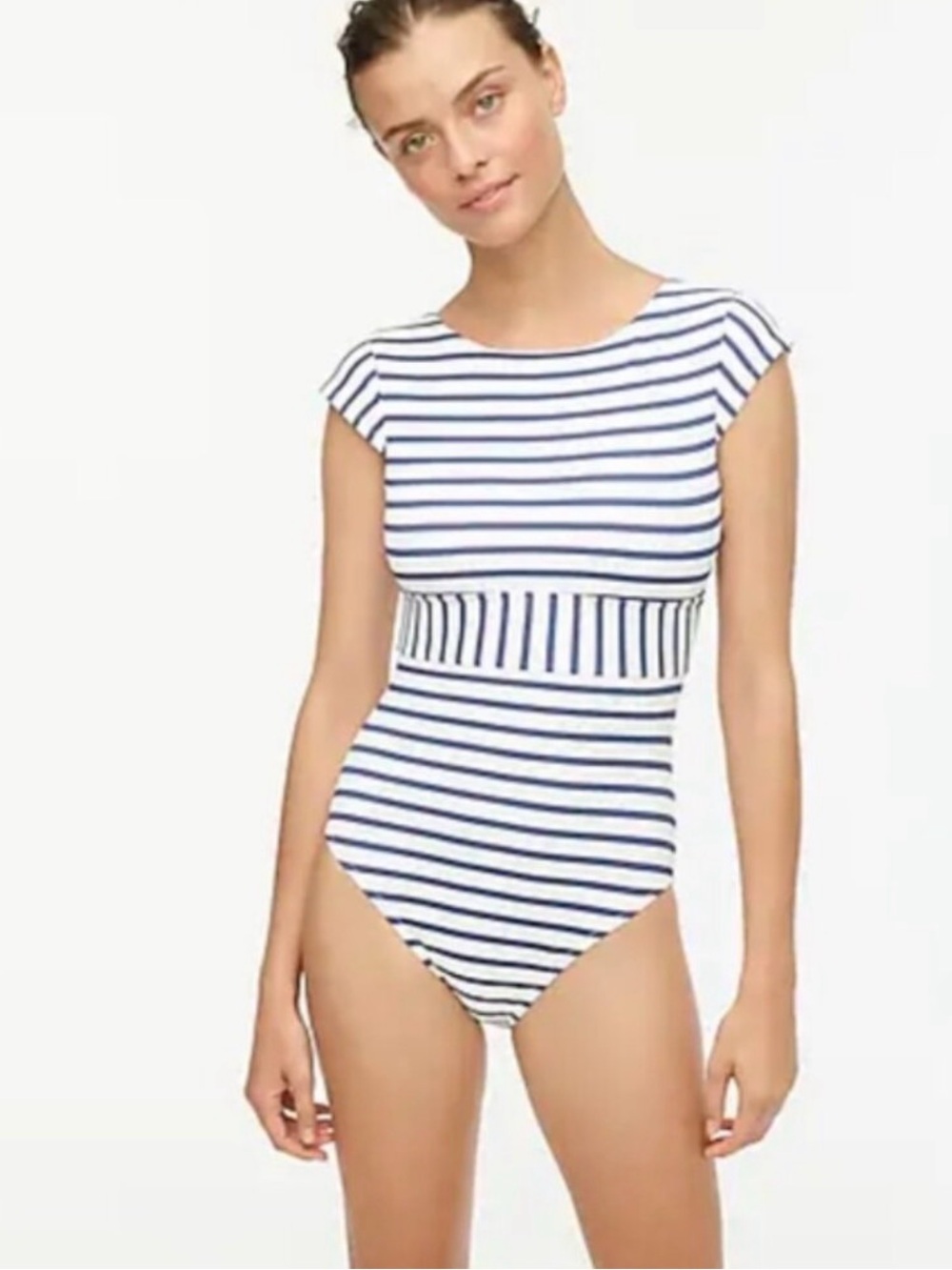 J. Crew Classic Stripe Cap Sleeve One-Piece Swimsuit size 14 Swim Resort Beach